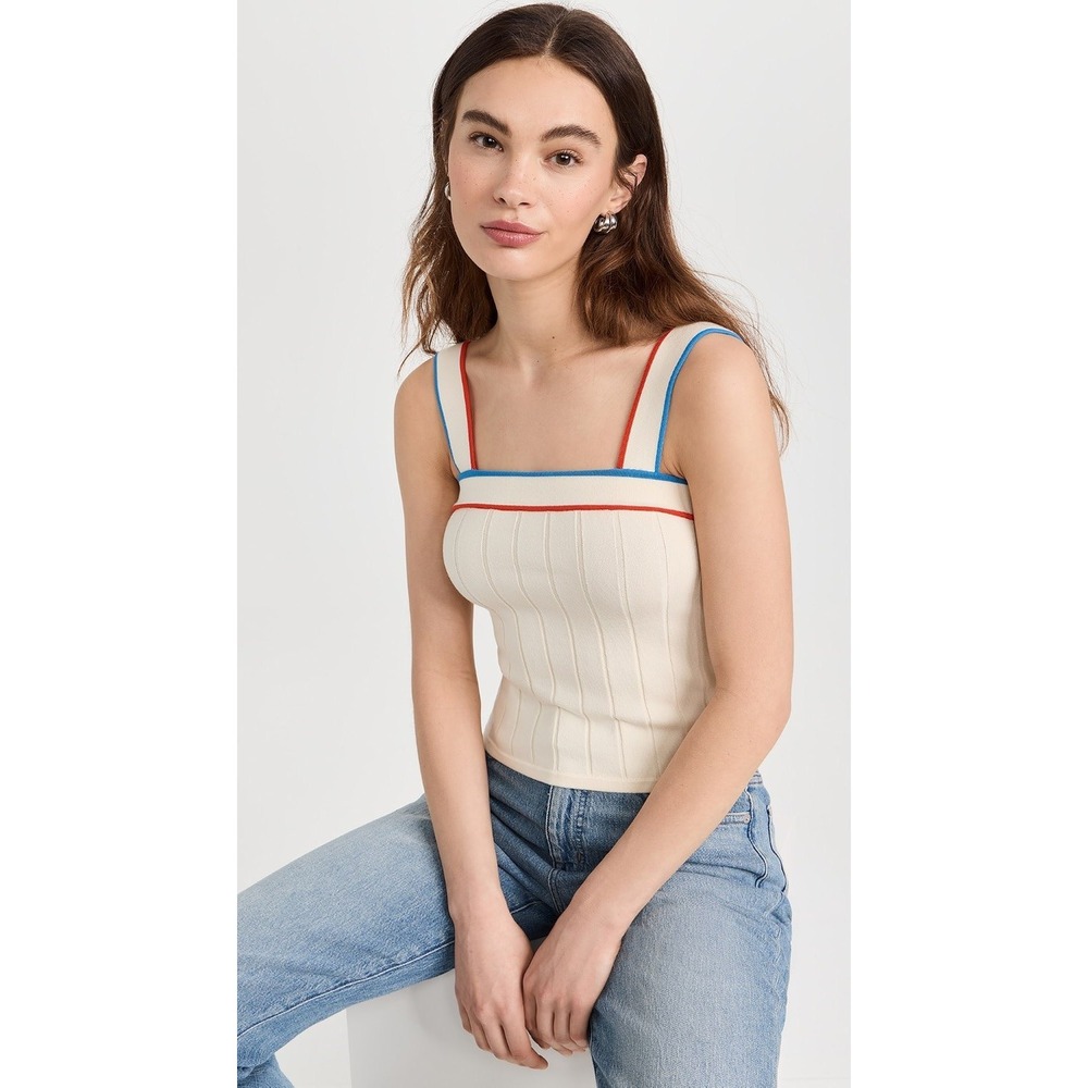 Kule The Loulou Top Women M Cream Ribbed Knit Striped Camisole Quiet Luxury